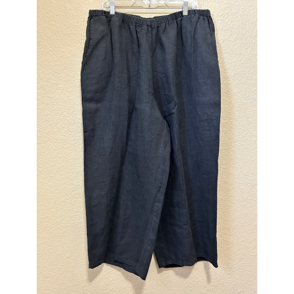 Flax Large Linen Wide Leg Pants Black Pockets Lagenlook Coastal Whimsigoth